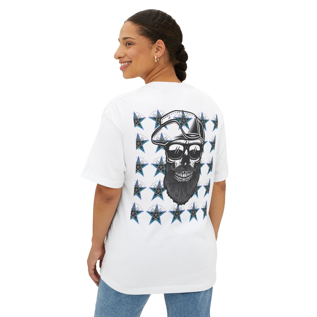 Edgy Graphic Tee, Unisex Oversized T-Shirt, Skull and Stars Design, Casual Streetwear, Perfect for Concerts, Gift for Him or Her
