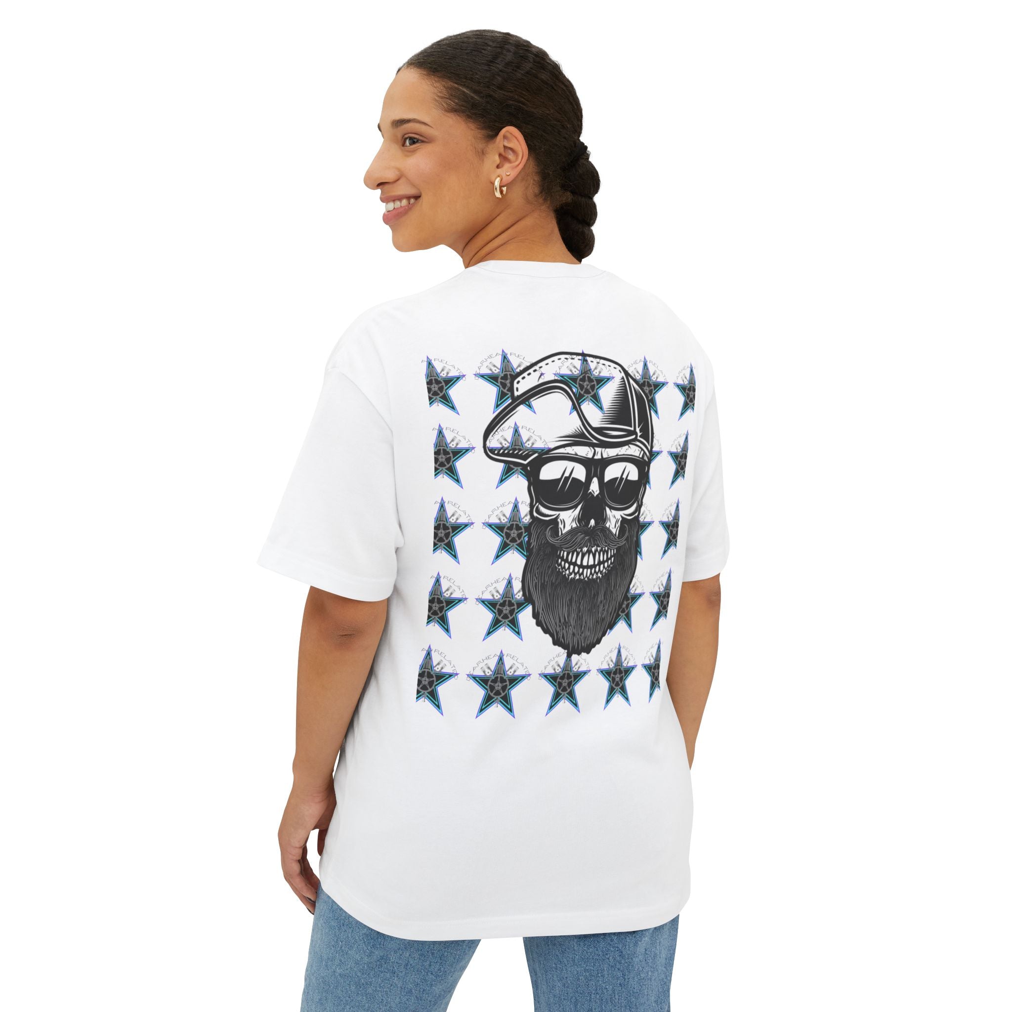 Edgy Graphic Tee, Unisex Oversized T-Shirt, Skull and Stars Design, Casual Streetwear, Perfect for Concerts, Gift for Him or Her