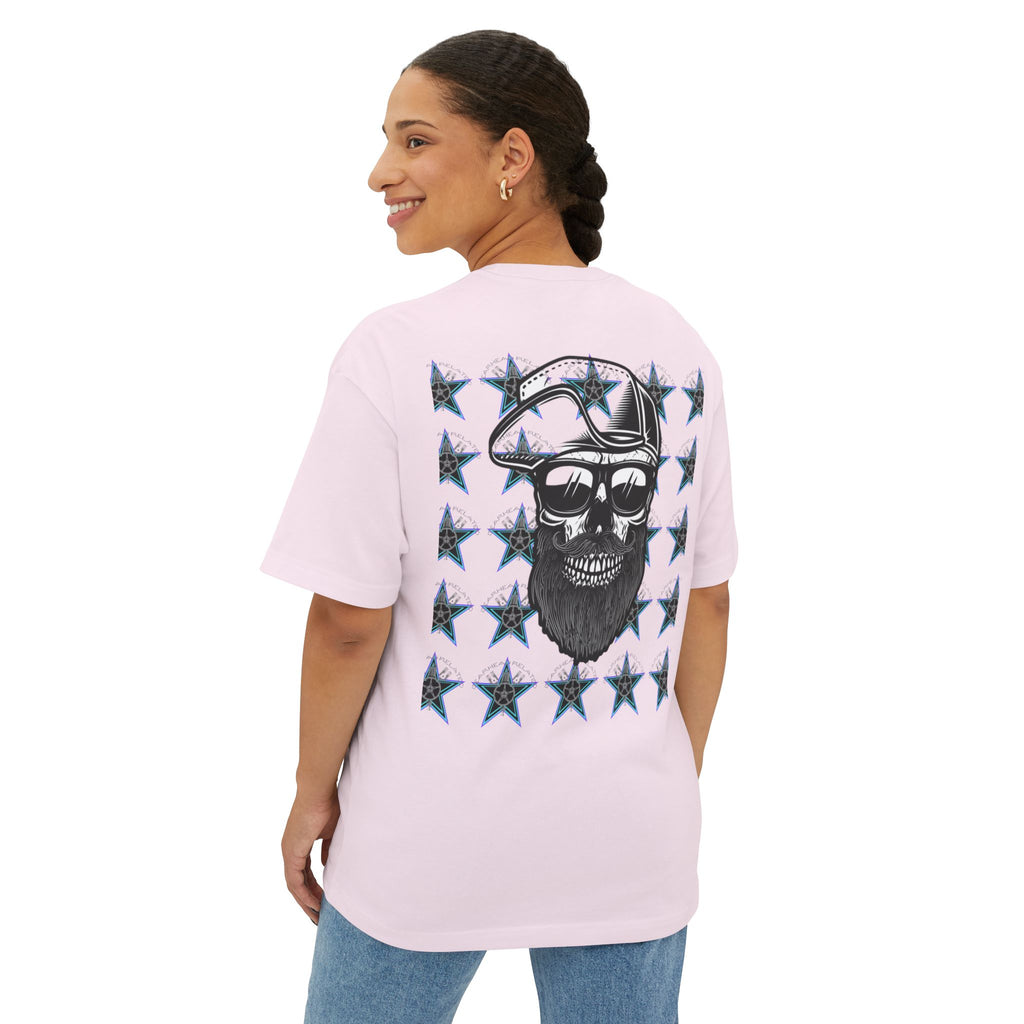 Edgy Graphic Tee, Unisex Oversized T-Shirt, Skull and Stars Design, Casual Streetwear, Perfect for Concerts, Gift for Him or Her