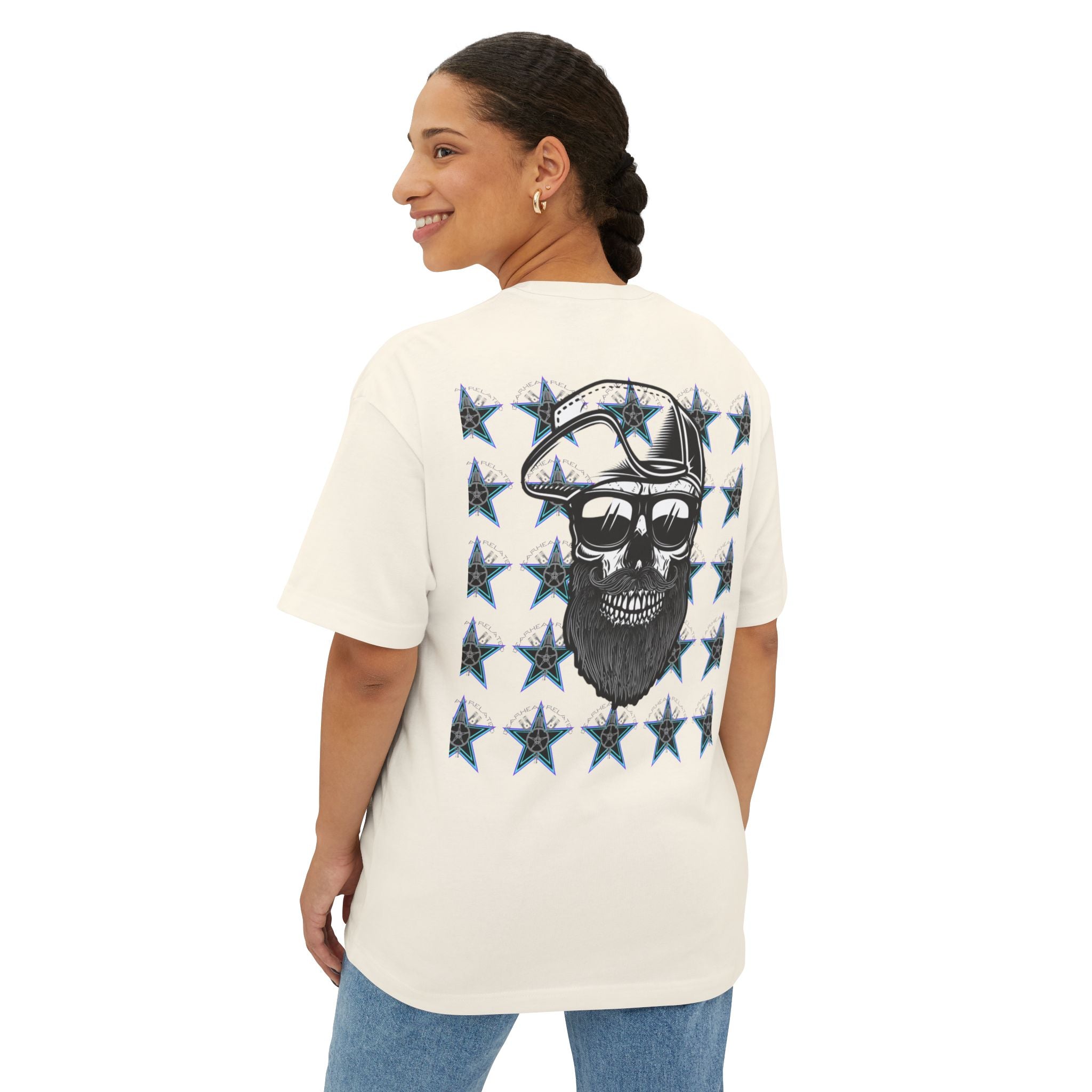 Edgy Graphic Tee, Unisex Oversized T-Shirt, Skull and Stars Design, Casual Streetwear, Perfect for Concerts, Gift for Him or Her