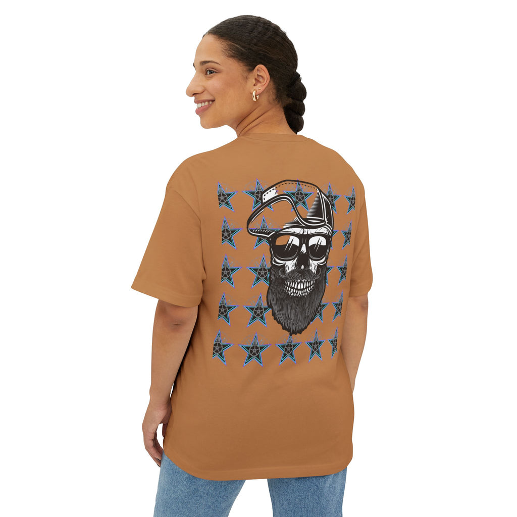 Edgy Graphic Tee, Unisex Oversized T-Shirt, Skull and Stars Design, Casual Streetwear, Perfect for Concerts, Gift for Him or Her