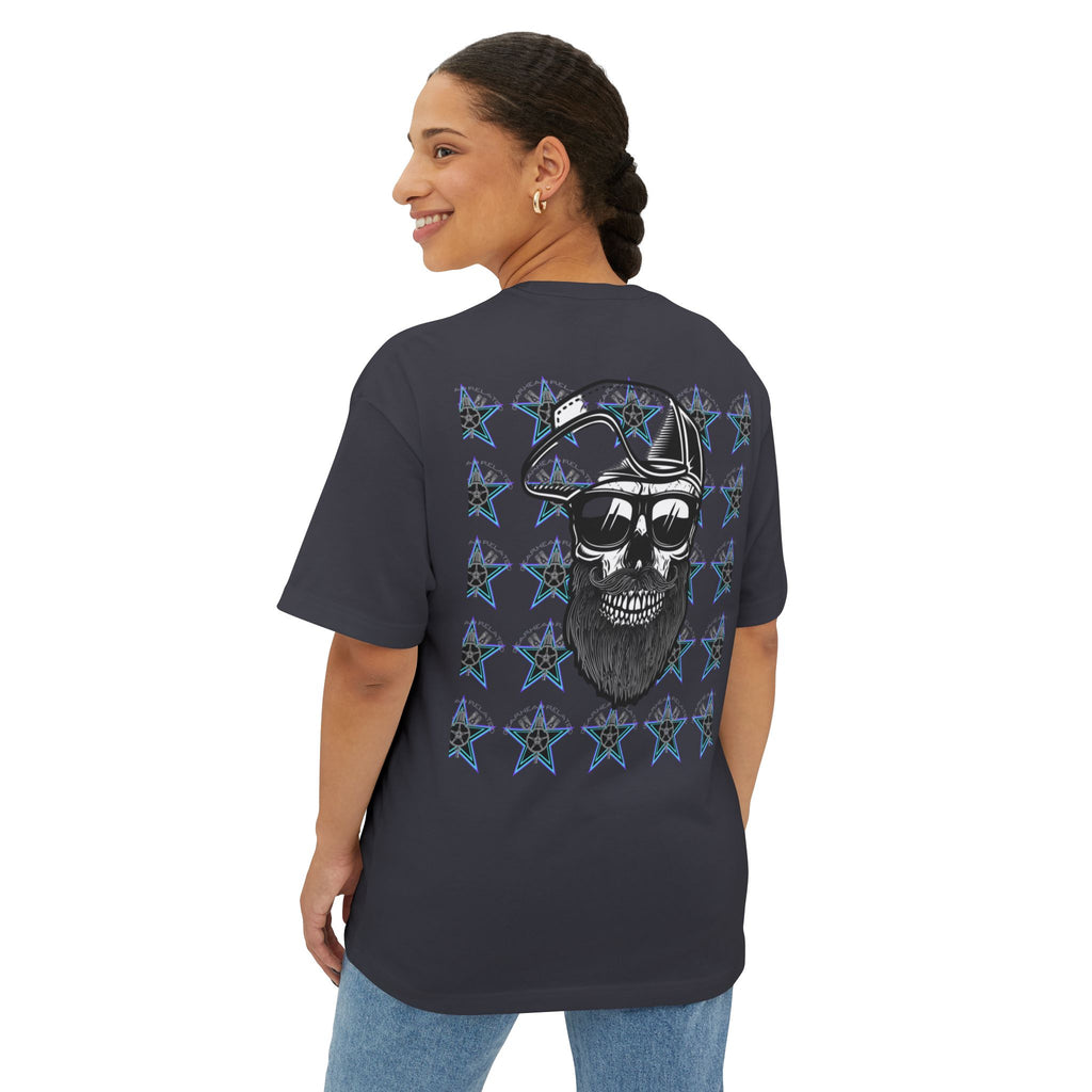 Edgy Graphic Tee, Unisex Oversized T-Shirt, Skull and Stars Design, Casual Streetwear, Perfect for Concerts, Gift for Him or Her